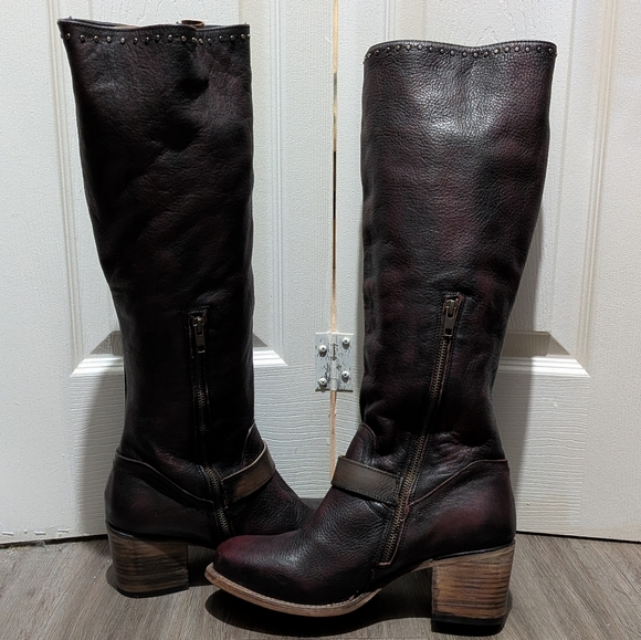NEW Freebird Carson Leather Tall Boots Sz 11 Burgundy & Brown Wide Calf - Picture 6 of 12